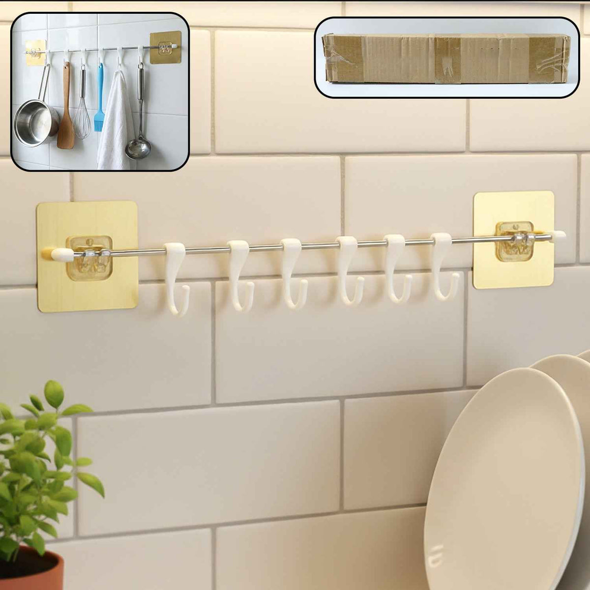 Kitchen Utility Hook Rack – Wall Mounted Adhesive Organizer