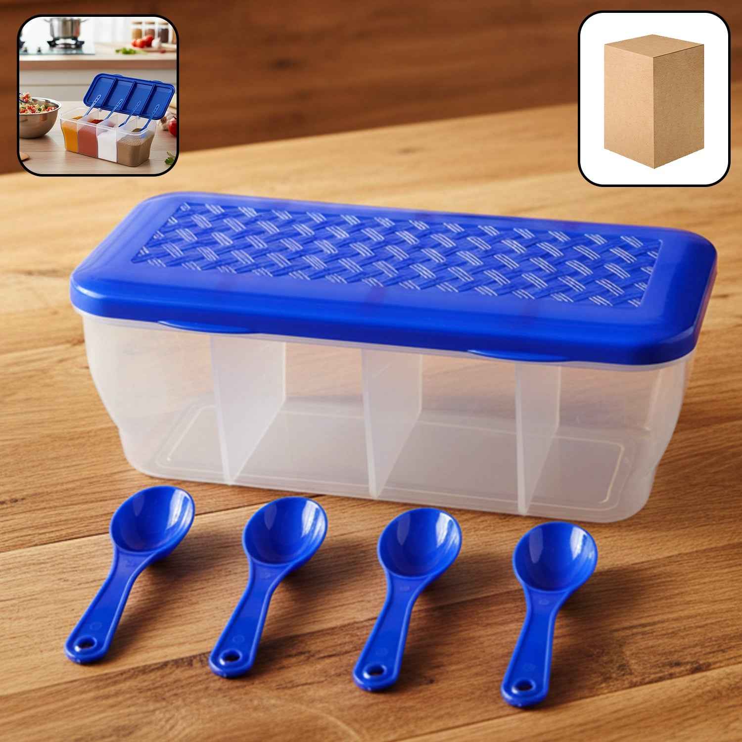 Airtight 4-Section Storage Container Ð Spice Jar with Spoons | Tidy Table