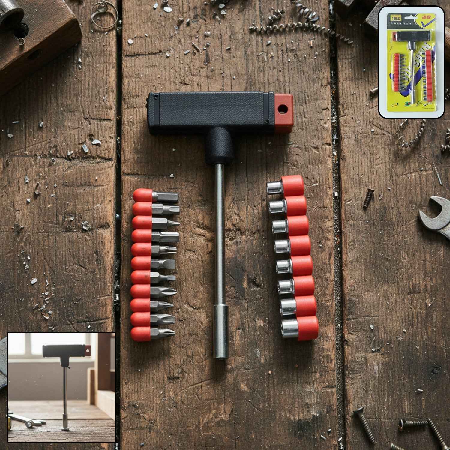 T Handle Screwdriver Set – 20-in-1 Interchangeable Heads Kit