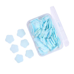 Open pack revealing 100 mixed-color flower-shaped portable soap sheets.