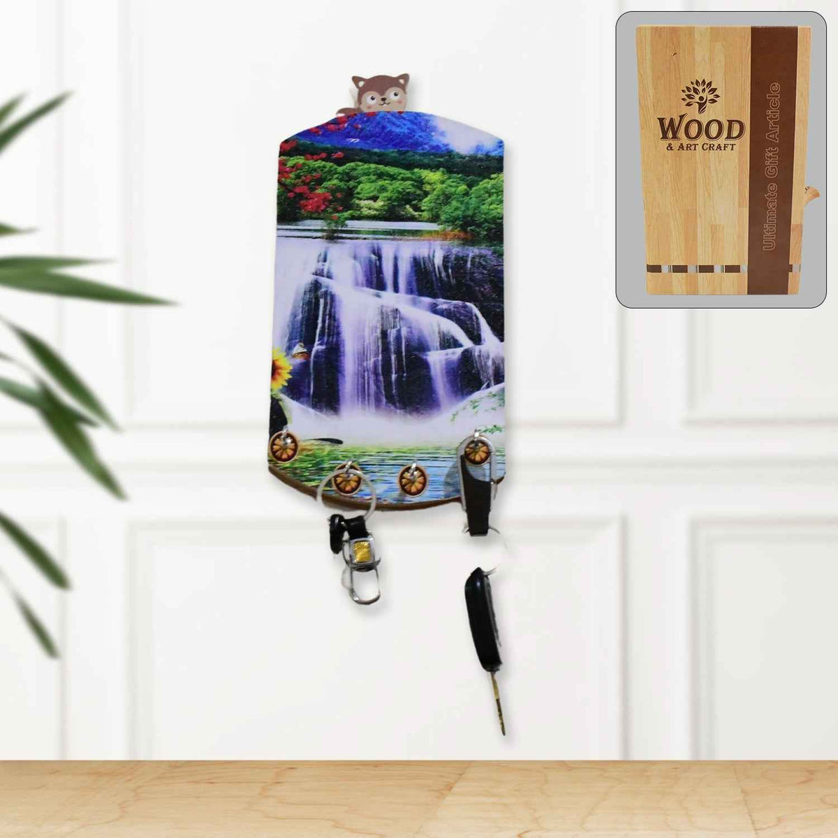 Wooden Wall Decor with Hooks – Vertical Scenery Art | GlimmerHome
