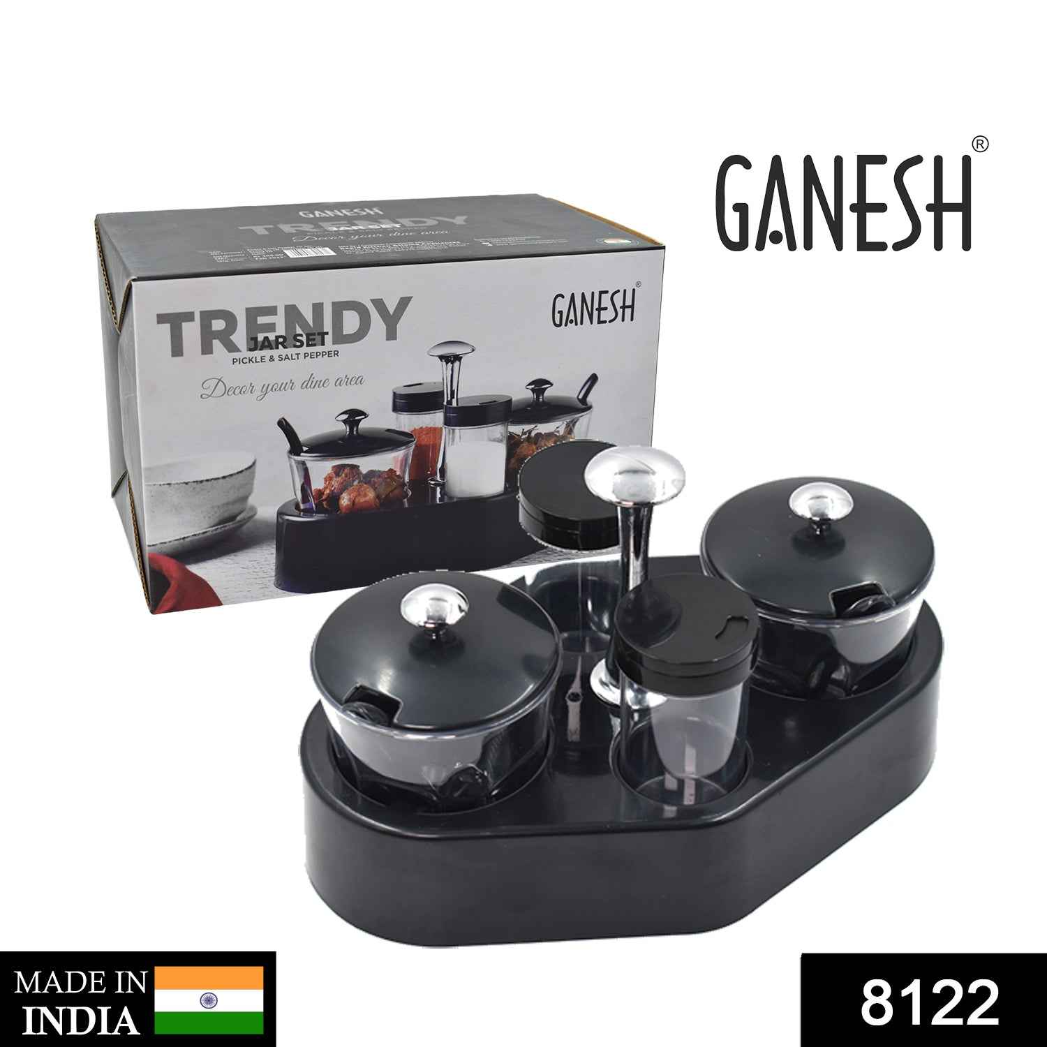 Spice Condiment Set with Transparent Jars & Removable Cups | Ganesh