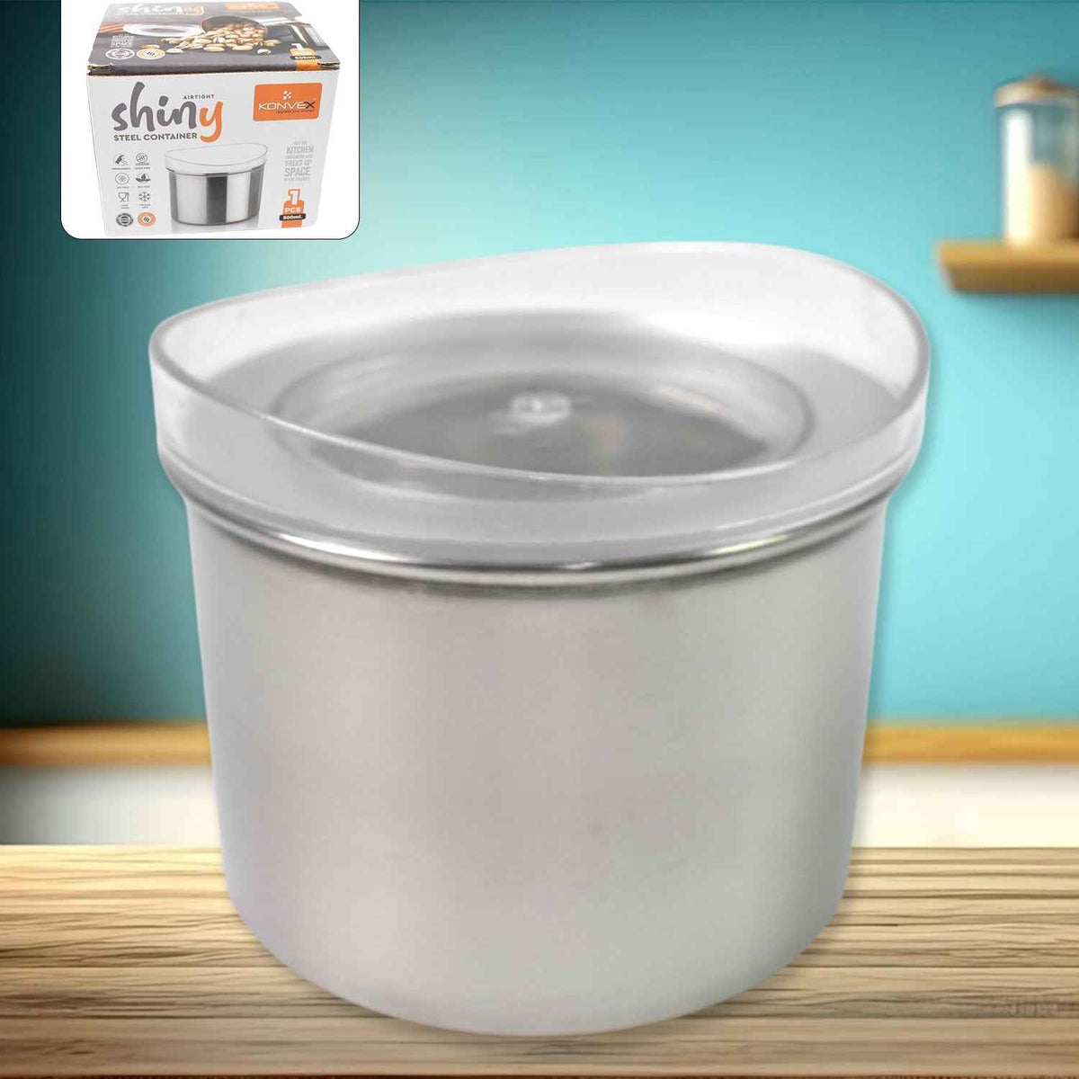 Stainless Steel Airtight Container – 500ml See-Through Lid | Konvex