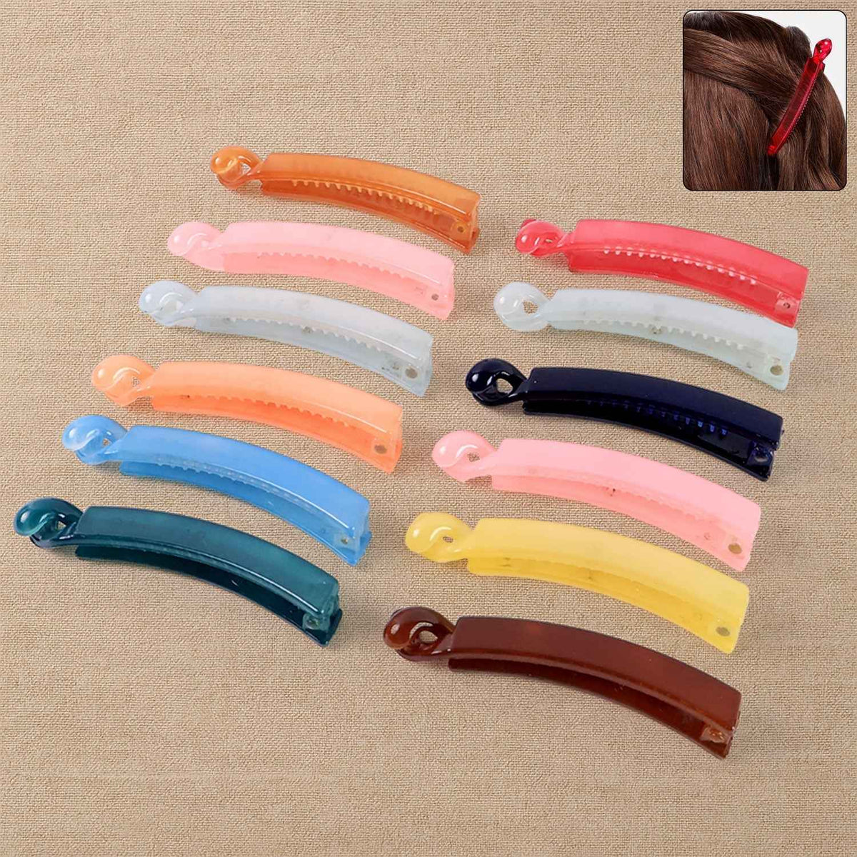 Banana Hair Clips Set – 12 Vibrant Multicolor Clips with Strong Grip