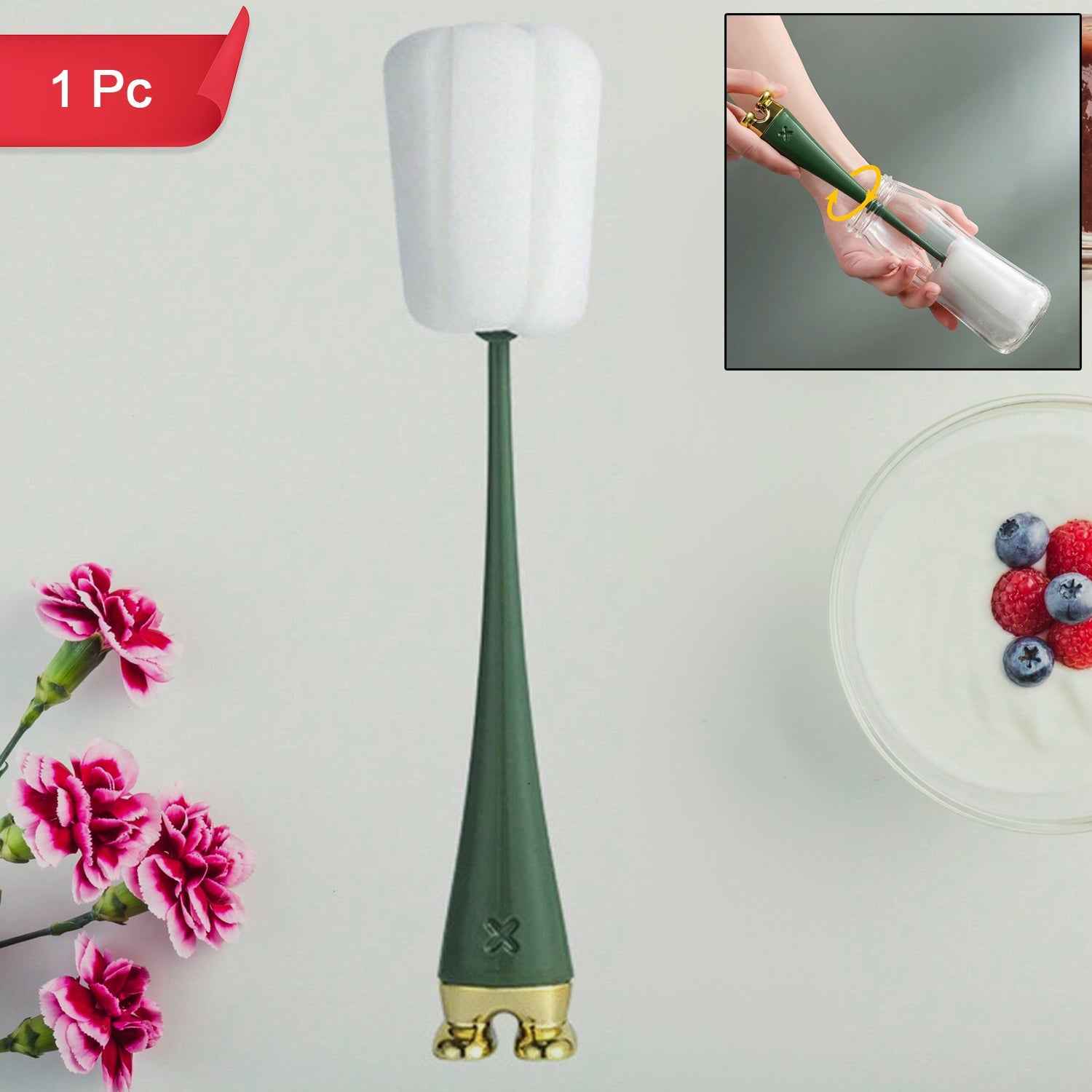 Silicone Bottle Cleaning Brush – Long Handle Foam Scrubber | Velvet Wipe