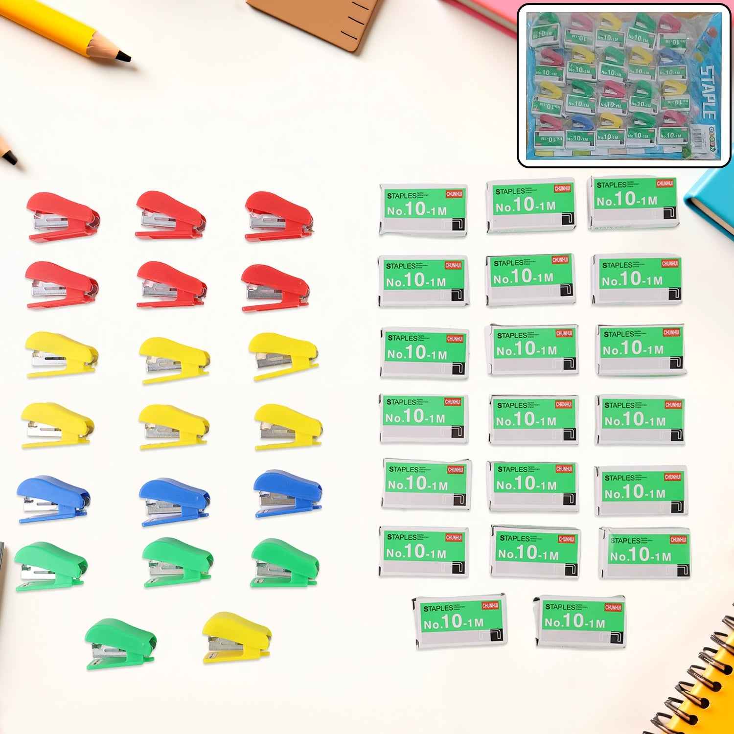 Mini Stapler Set – 20 Pcs with Assorted Colors & Staples