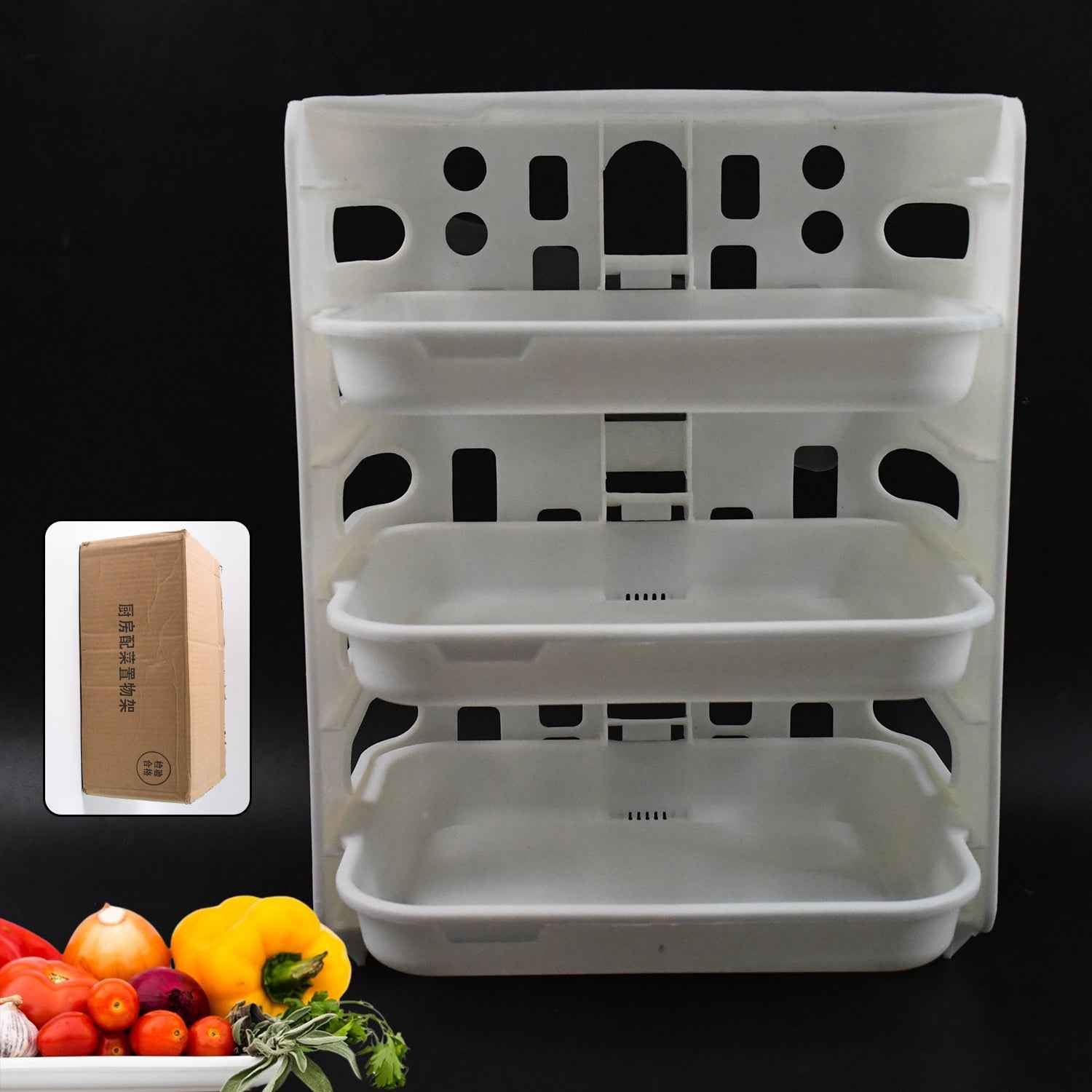 Wall-Mounted Food Organizer Rack – 3 Layer Plastic Kitchen Storage