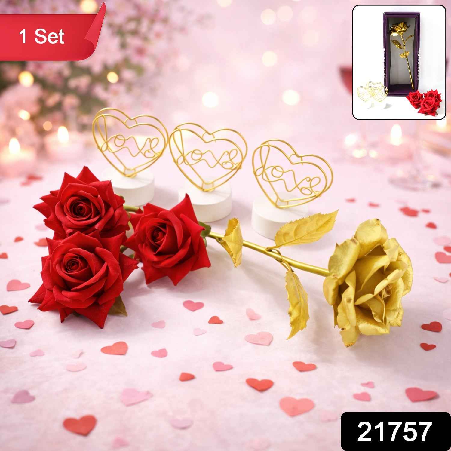 Romantic Heart Love Table Decor – Elegant Rose Gift Set