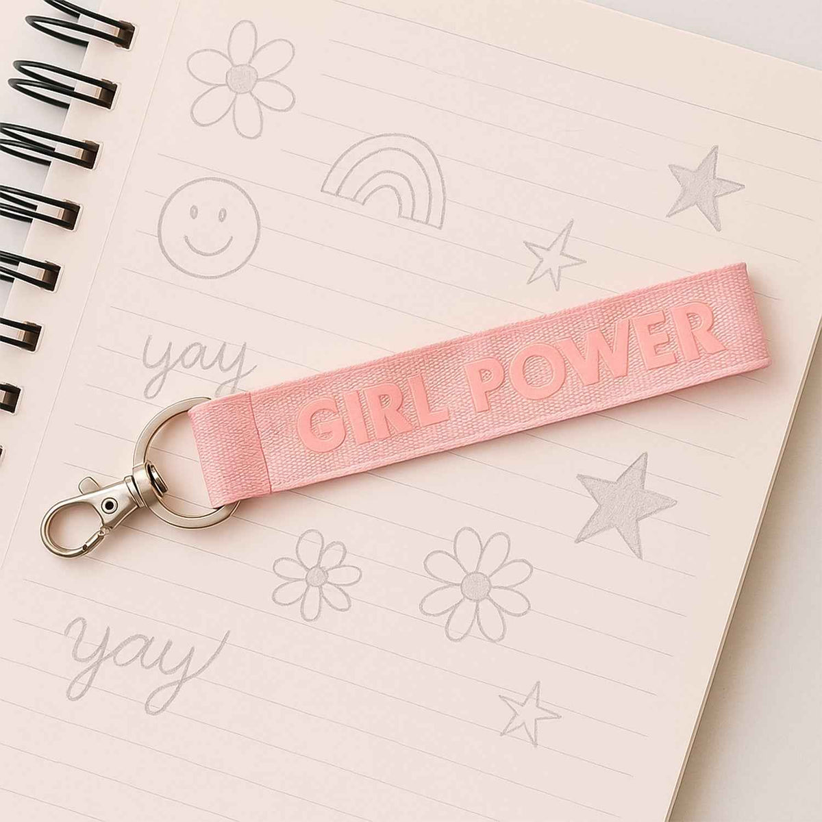 Girl Power Fabric Ribbon Keychain – Motivational & Durable Accessory