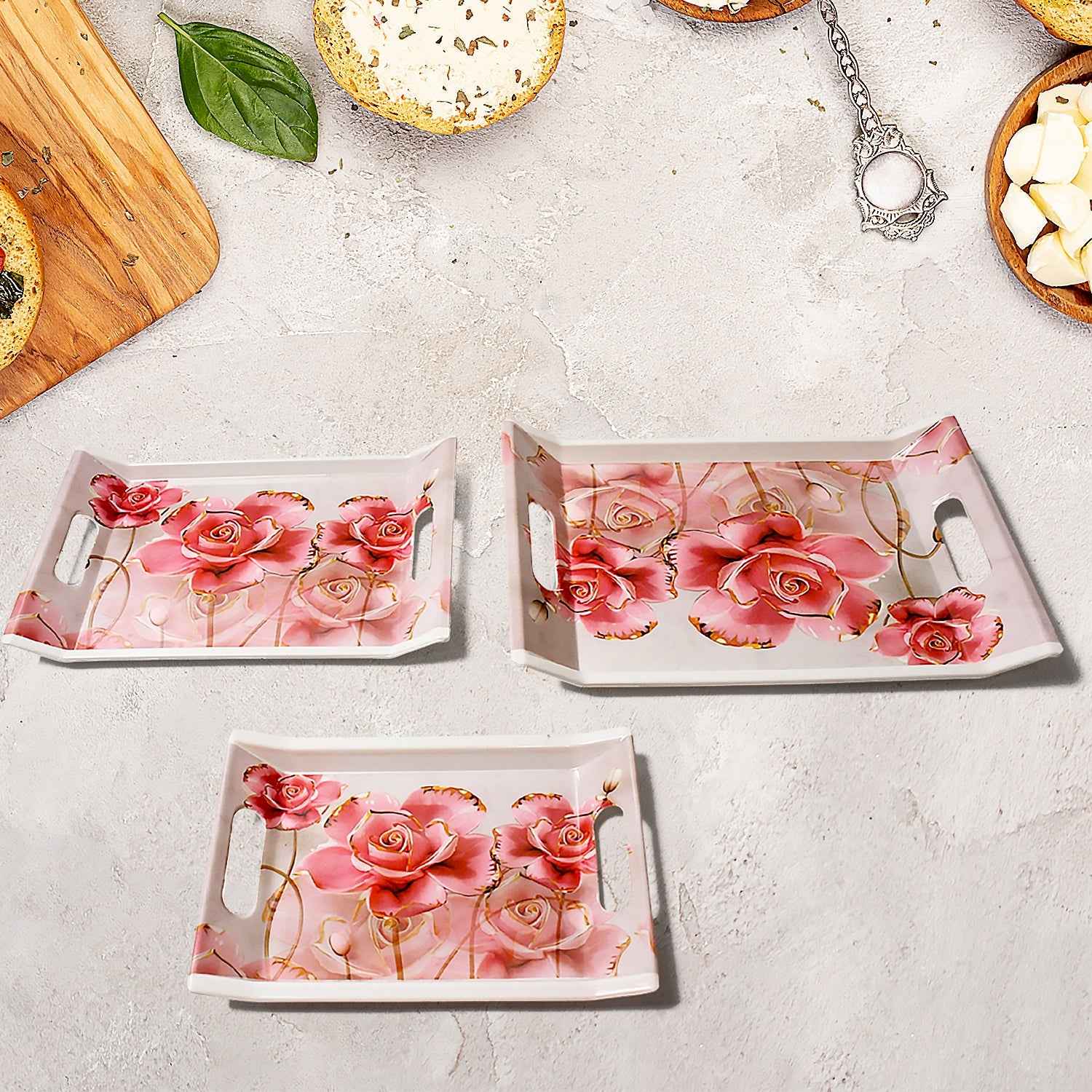 Plastic Serving Tray Set – 3 Pc Rectangular Printed | Styleva