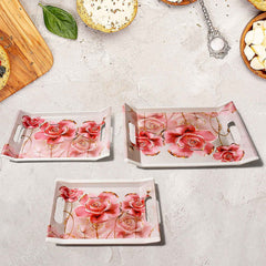 Plastic Serving Tray Set – 3 Pc Rectangular Printed | Styleva