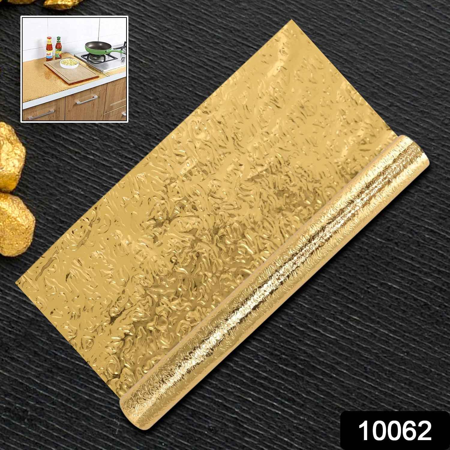 Applying the waterproof aluminum foil sticker to a kitchen surface.