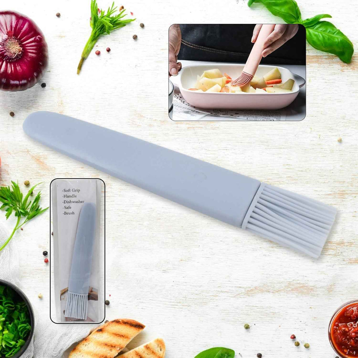 Premium silicone pastry brush with an ergonomic handle for comfortable grip.