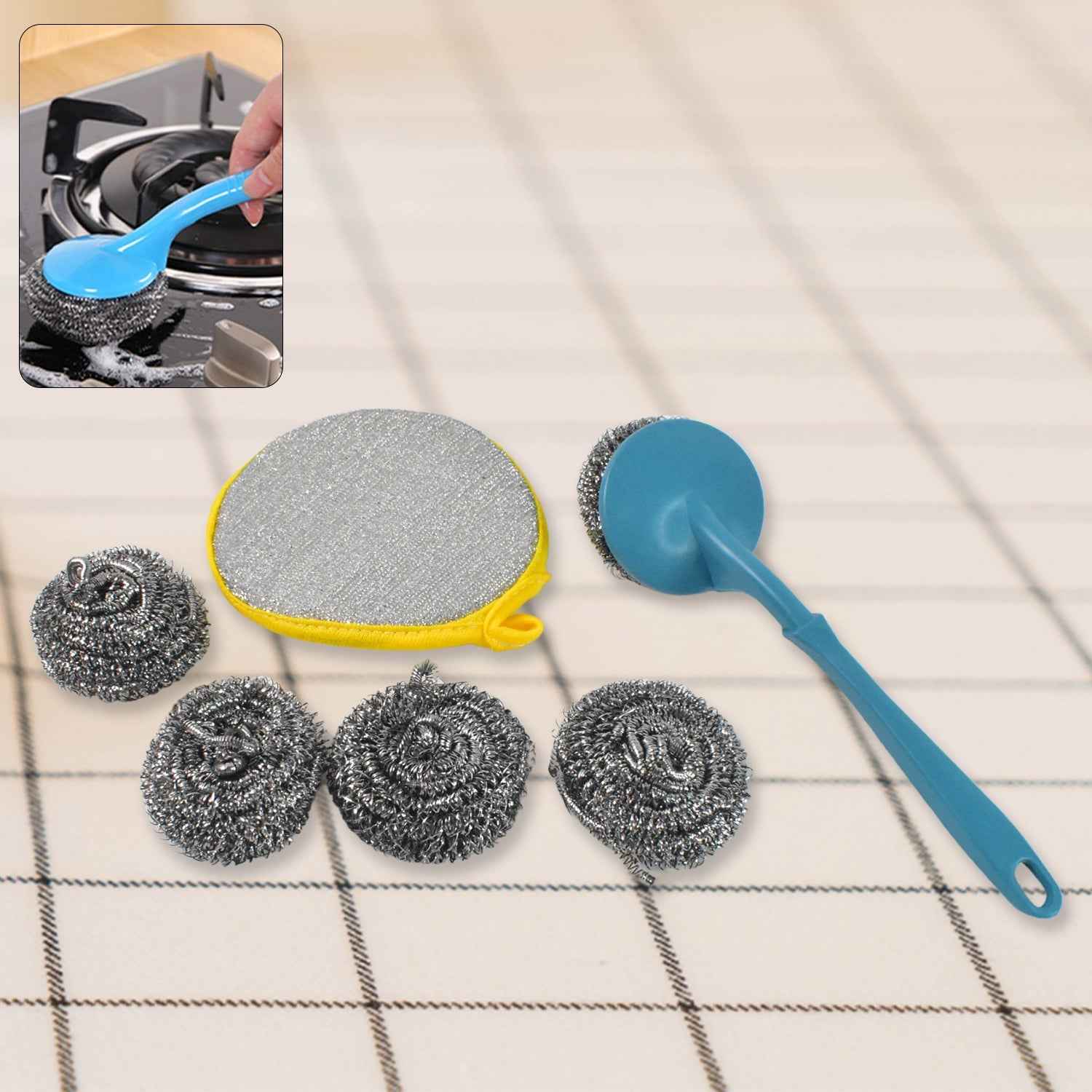 Kitchen Cleaning Set – 6-in-1 Stainless Steel Scrubber