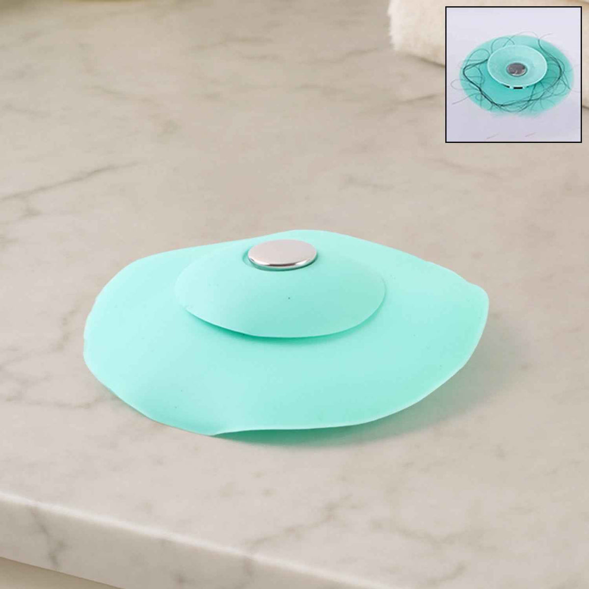 Light green silicone sink strainer and seal cover preventing kitchen clogs