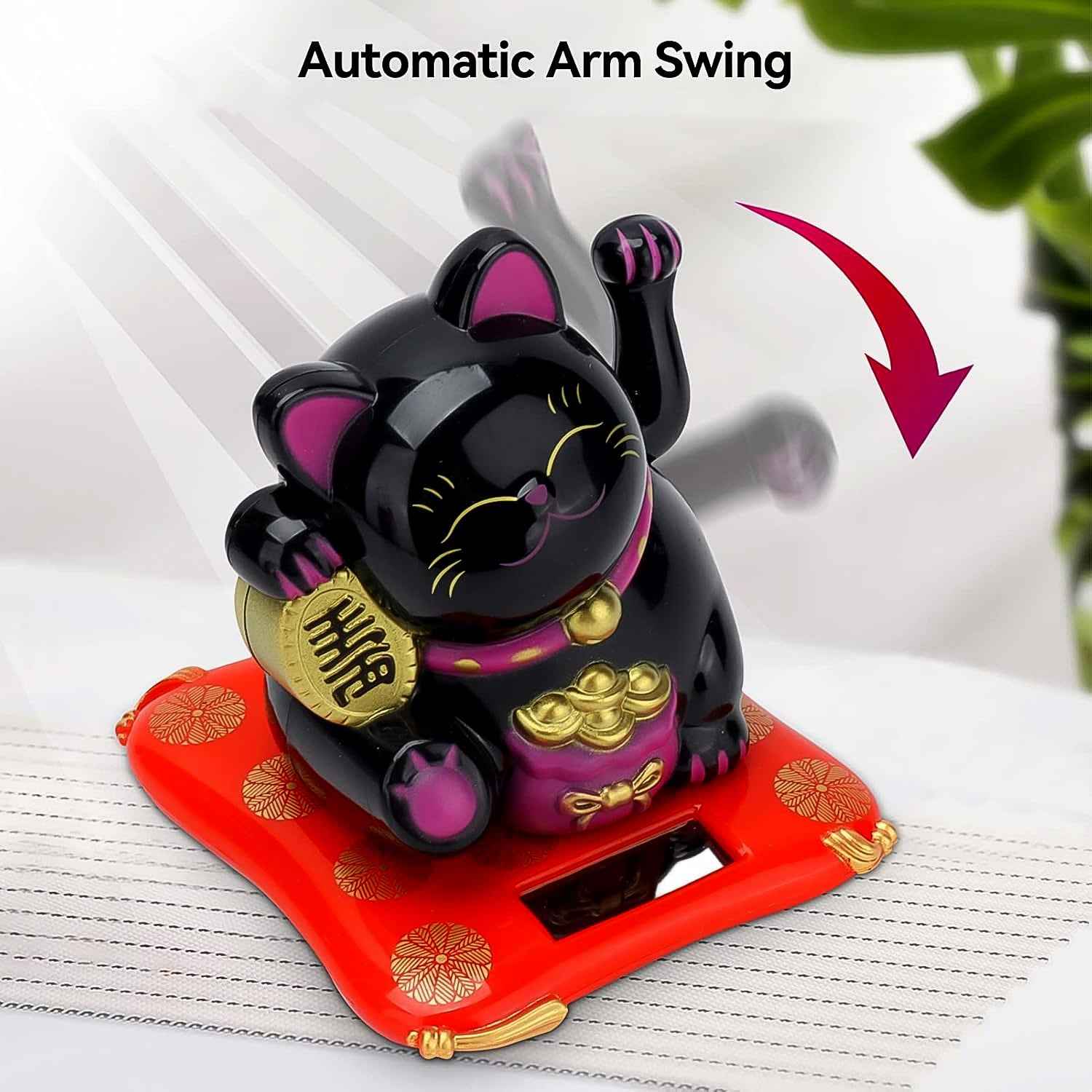 Waving Lucky Cat Statue – Solar Powered Wealth Decor | Styleva