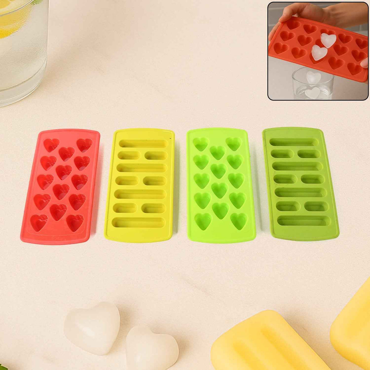 Plastic Ice Cube Tray Set – Flexible BPA-Free 4-Piece Molds