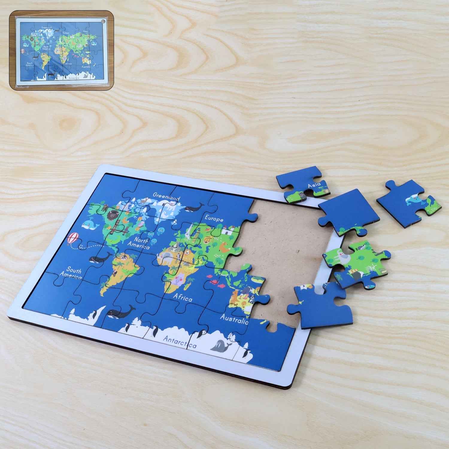 Wooden World Map Puzzle – Educational Geography Toy for Kids