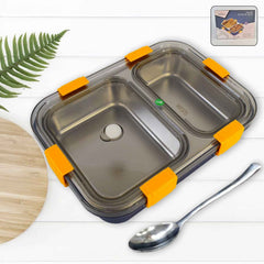 Stainless Steel Lunch Box 2 Section – Leakproof & Durable with Spoon