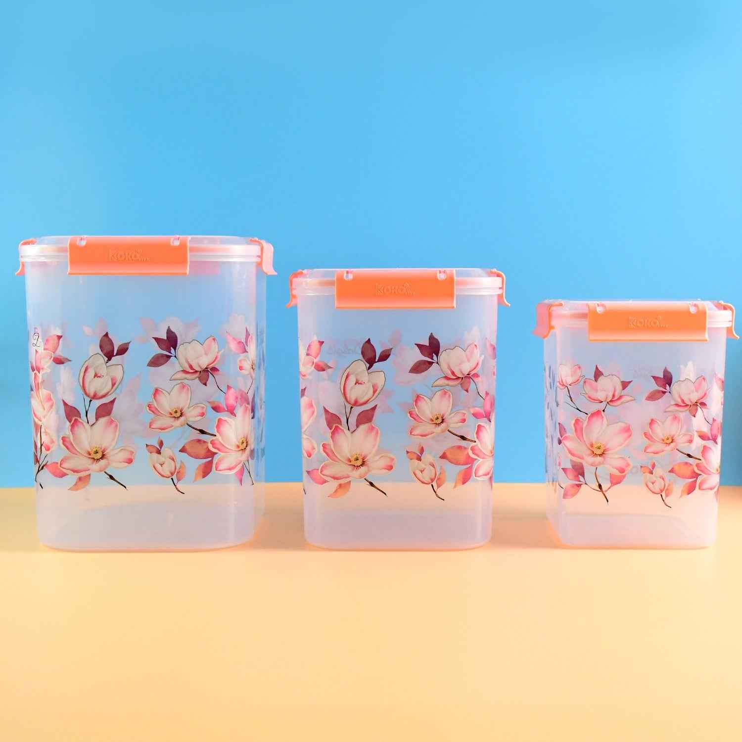 Airtight Food Storage Set – Square Floral Design, 3 Pcs