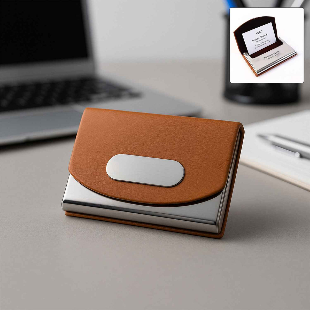 Leather Business Card Holder – Slim Magnetic Closure Case
