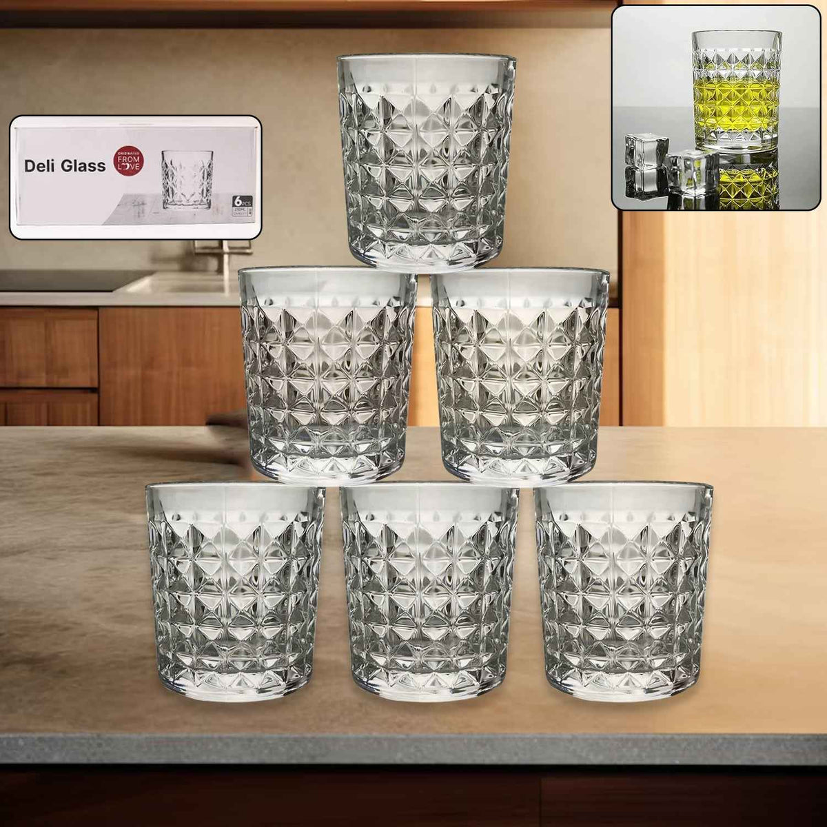 Glass Tumbler Set – Diamond-Cut 6 Pc Elegant Drinking Glasses | Serve Stellar