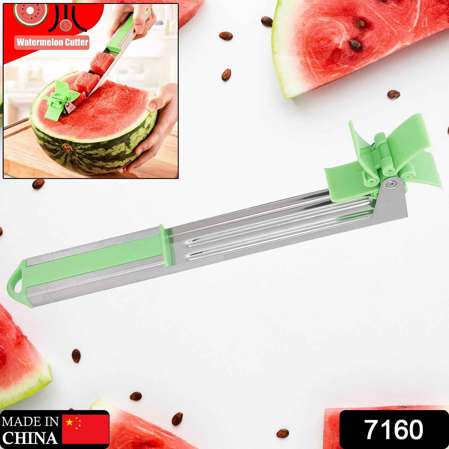 Close-up of the innovative automatic blades on the watermelon slicer.
