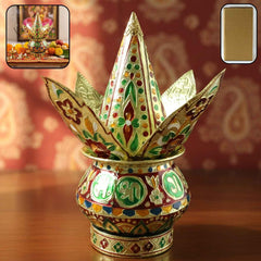 Traditional Decorative Pooja Kalash – Ornate Lotus Crown Design