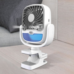 Velvet Wheels Portable Air Cooler with clamp, ideal for desk or stroller use.
