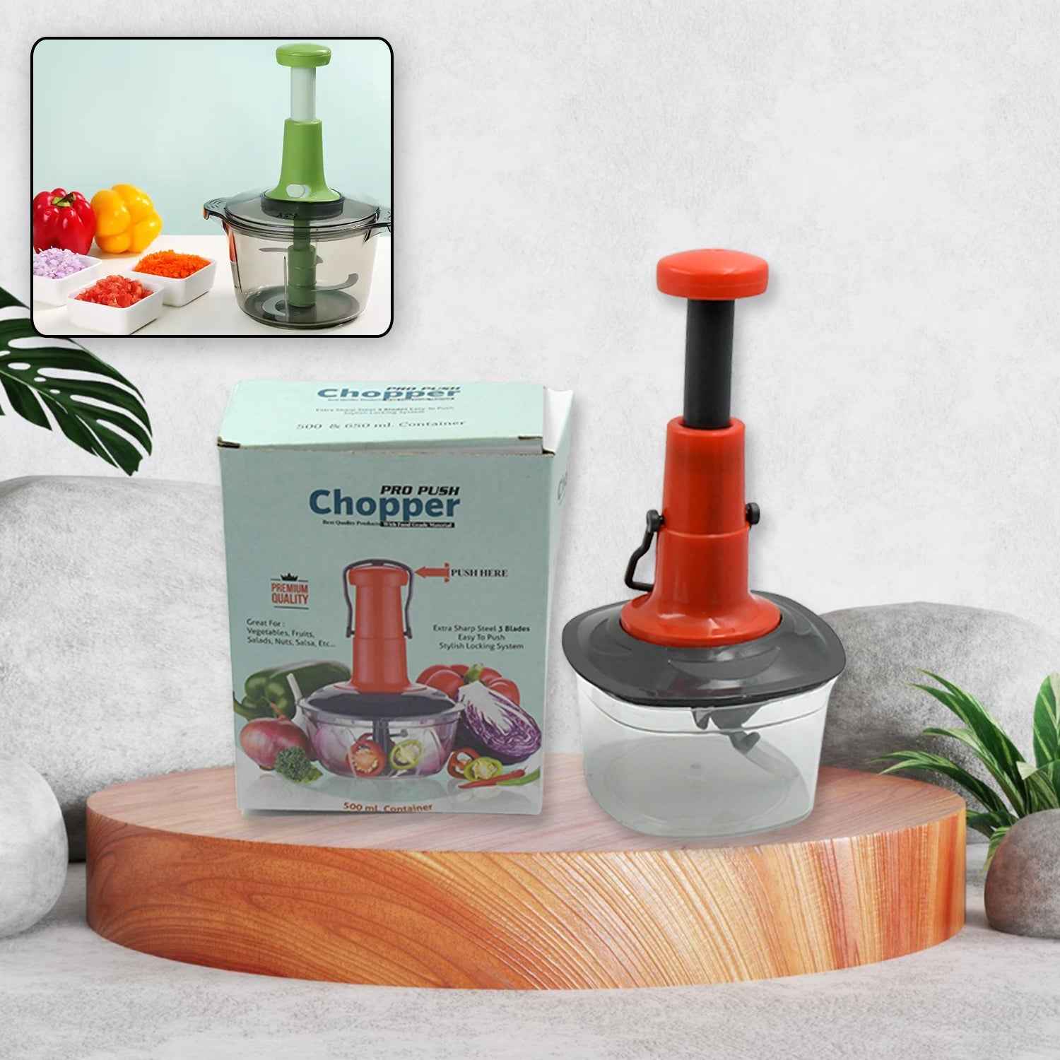 Manual Food Chopper – 650ml, 3 SS Blades, Anti-Slip | Quickslice