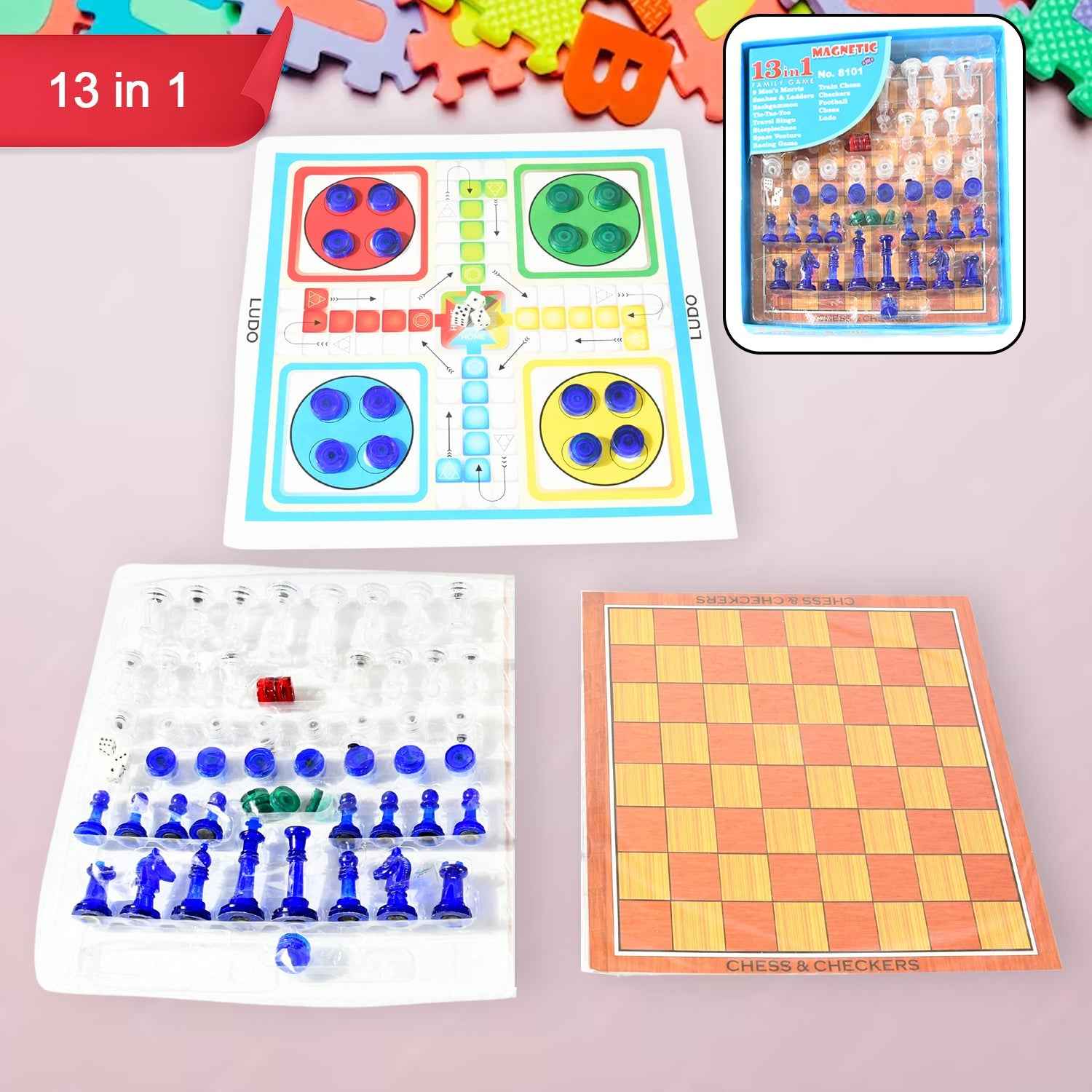 Family Board Game Set – 13-in-1 Magnetic Chess & Ludo | Dollamis