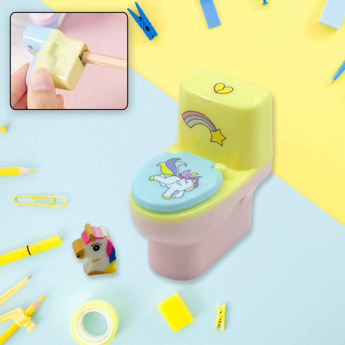 Toilet Pencil Sharpener – Fun Novelty with Eraser (2 Pc Set) | Writezo