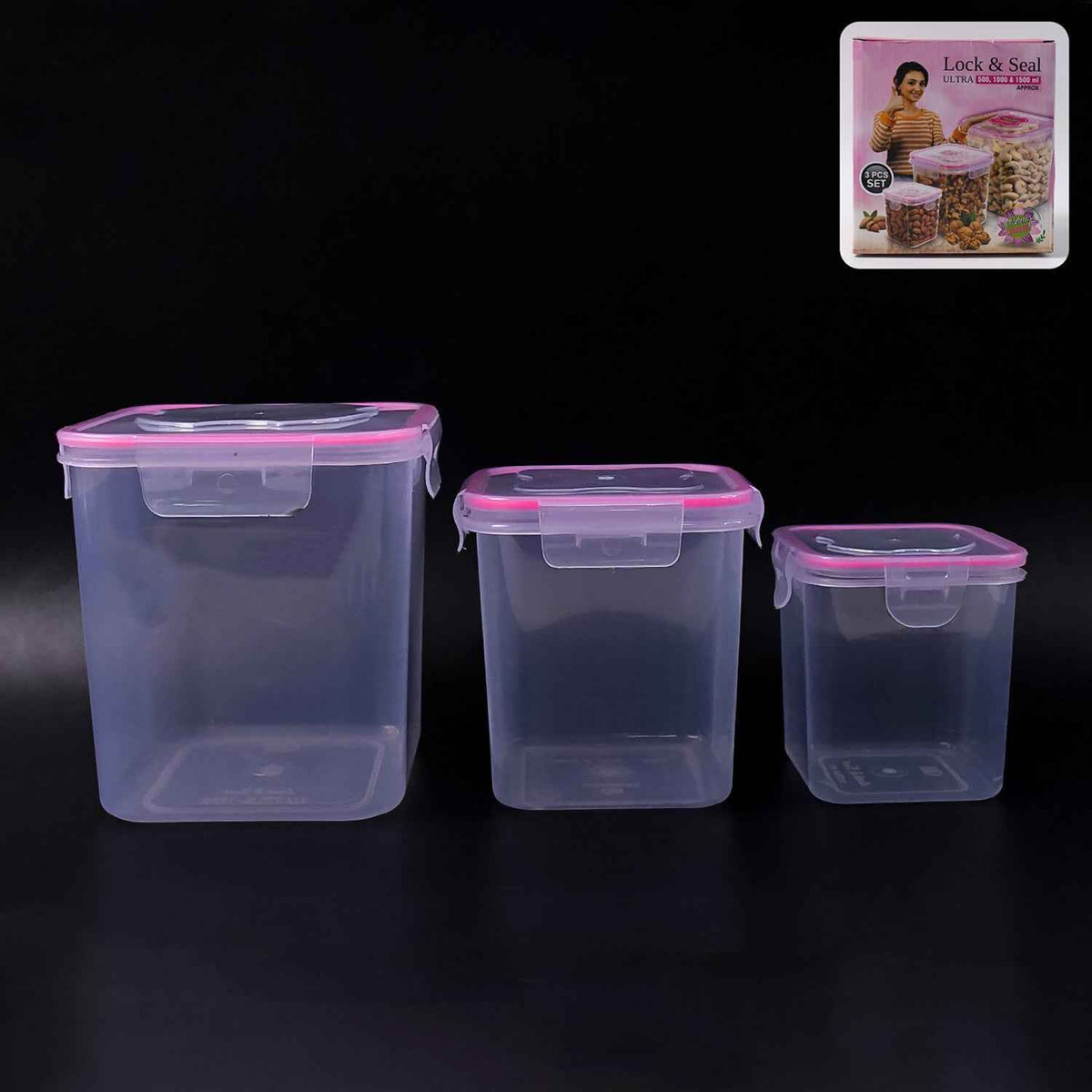 Airtight Kitchen Storage Container Set – 3 Pcs with Lock Seal Lids