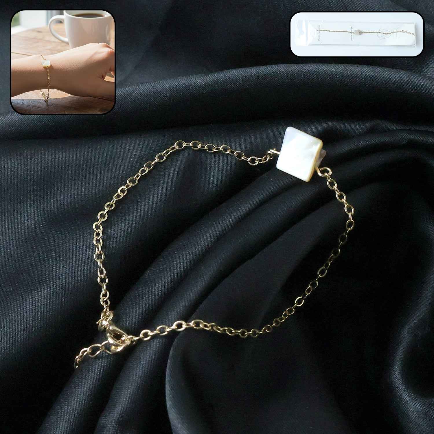 Adjustable Chain Bracelet with Square Stone Charm – Elegant Style