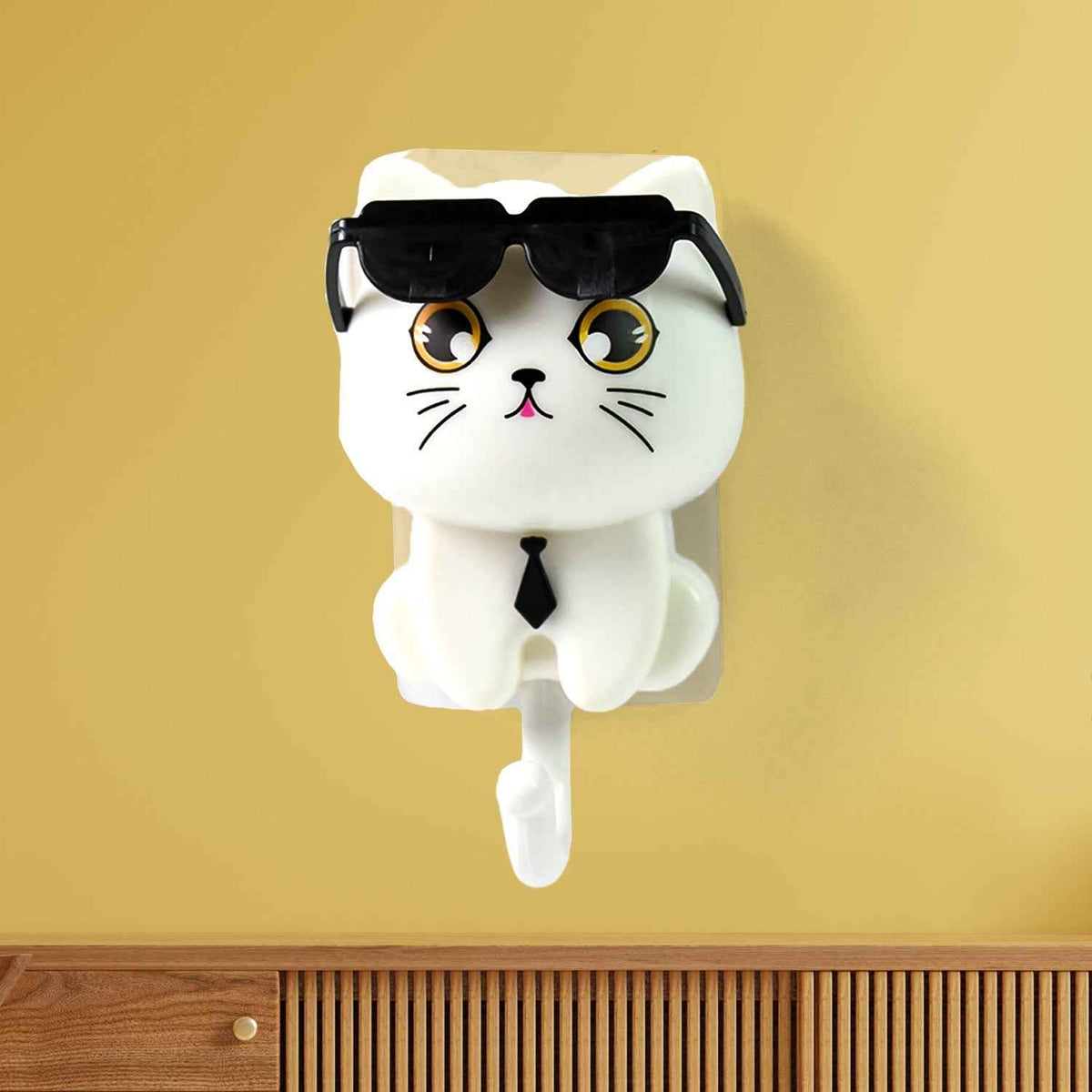 Cat Wall Hook – Cute Sunglasses Design, Self-Adhesive | Styleva
