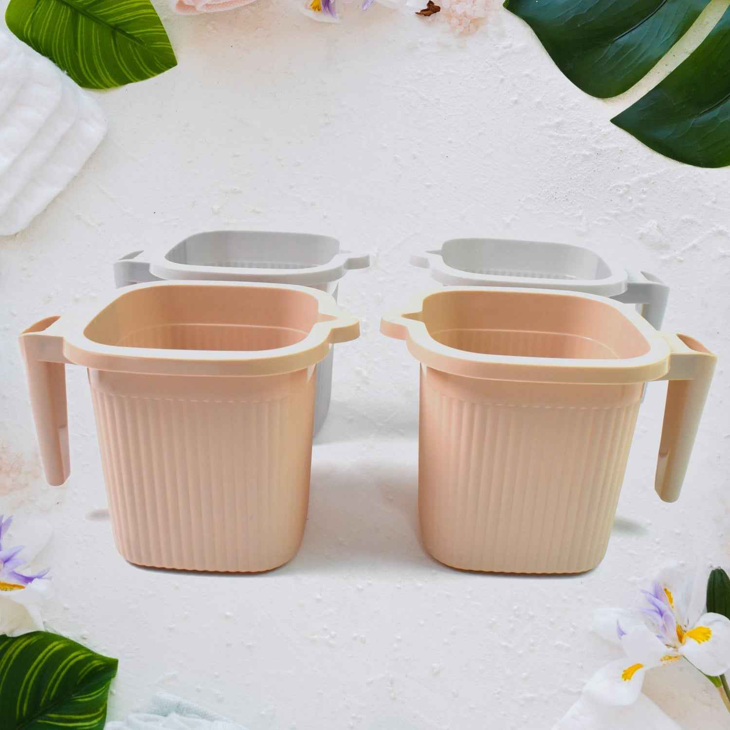 Plastic Bath Mug Set – Square, 1000ml (4 Pc) | Mini Bubbles