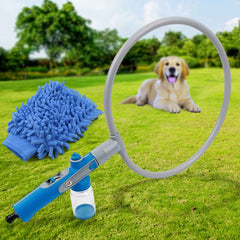 Pet Shower Sprayer in action, showing water jets gently cleaning a dog.