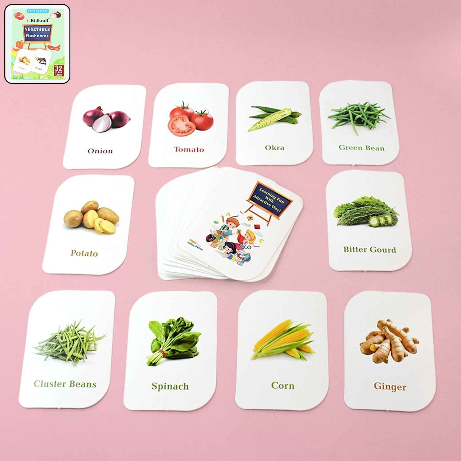 Vegetable Flash Cards – 32 Durable Educational Cards for Kids