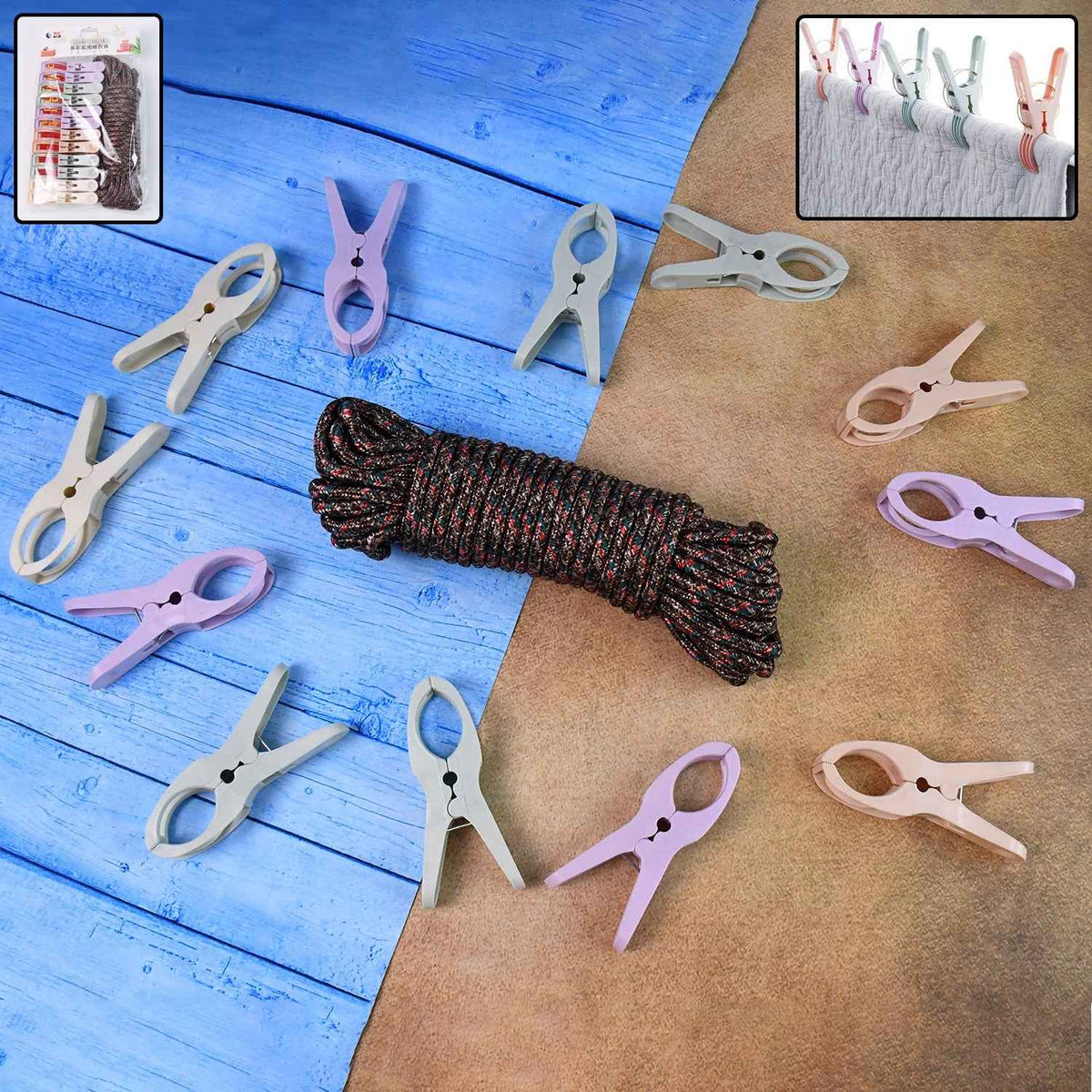 Cloth Drying Rope with Clips – Durable 12-Piece Hanging Set