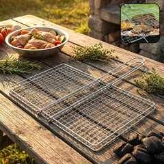 Heavy-Duty Stainless Steel BBQ Grill Basket Ð Long Handle & Durable Construction