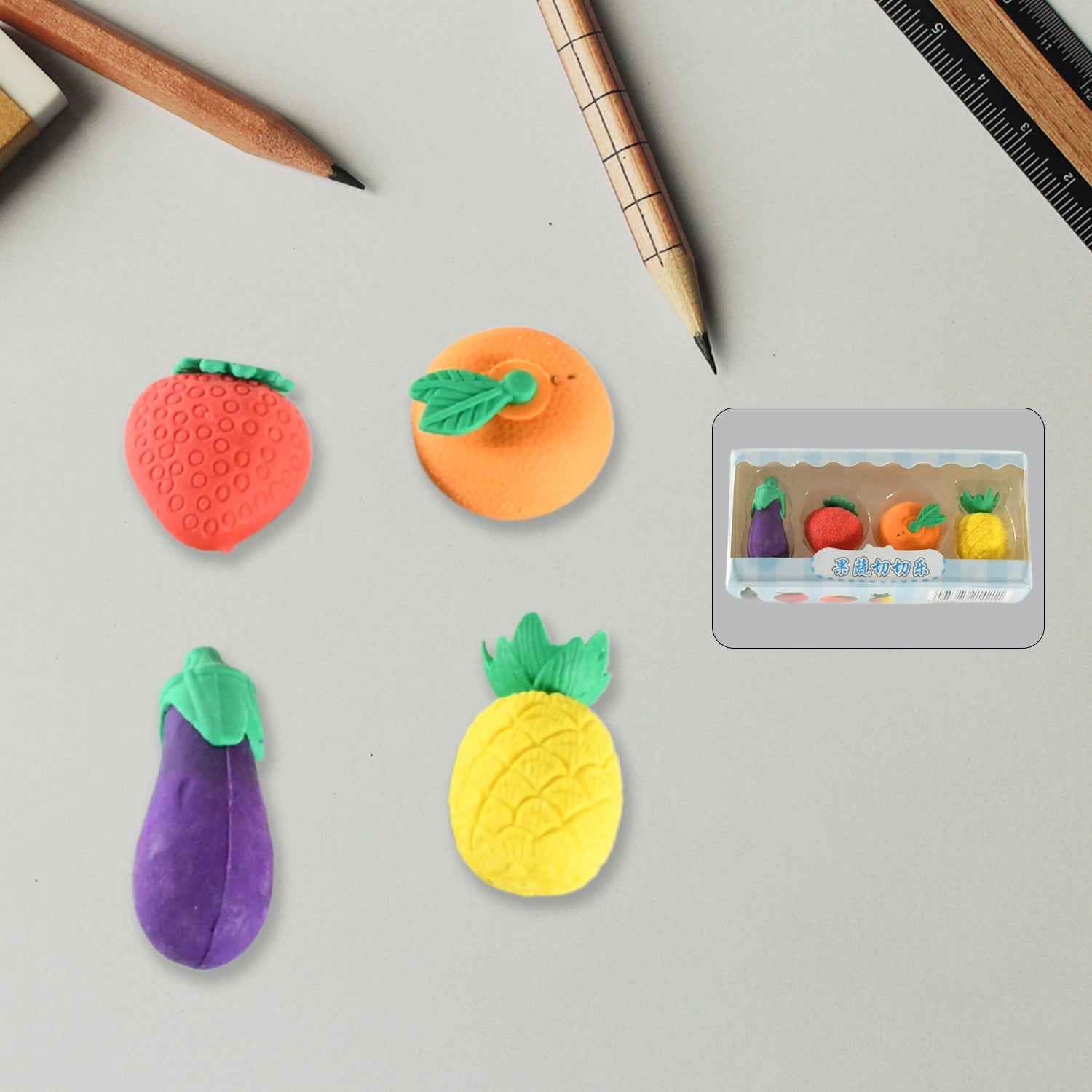 Fruit & Vegetable Erasers – Cute 3D Set for Kids | Writezo