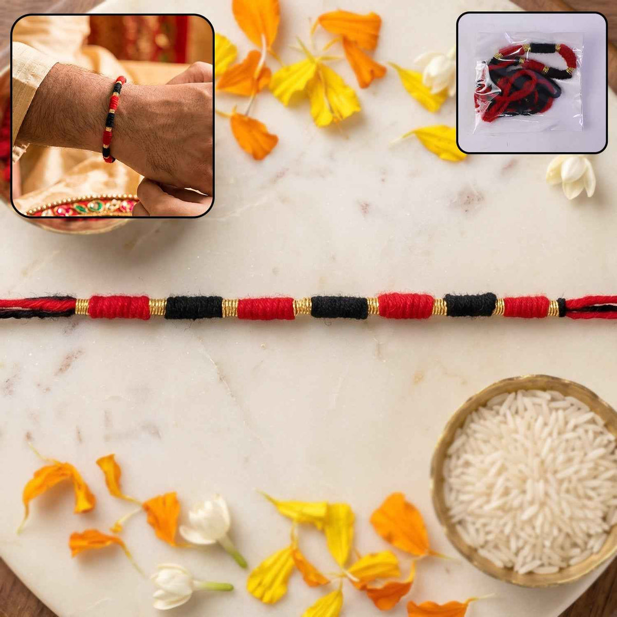 Handmade Rakhi Ð Traditional Beaded Thread with Golden Accents