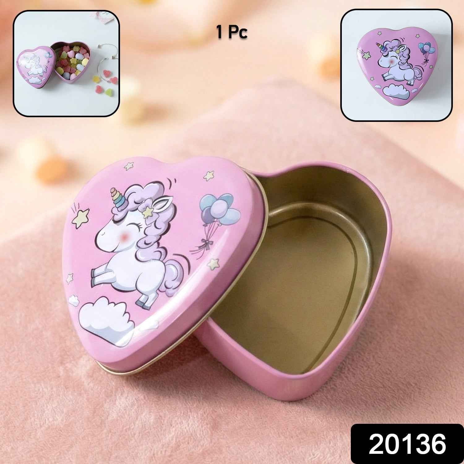 Heart Shaped Unicorn Storage Box – Durable Multipurpose Metal Tin