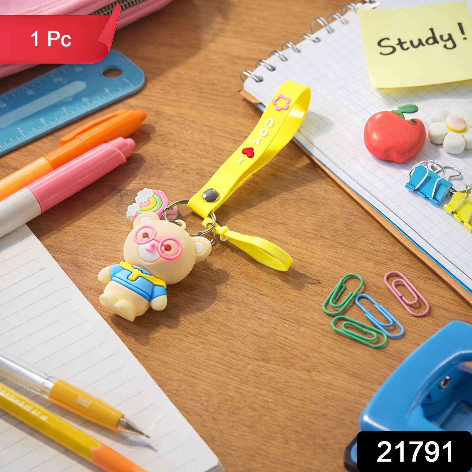 Teddy Bear Keychain – Cute Cartoon Bag Charm with Love Strap