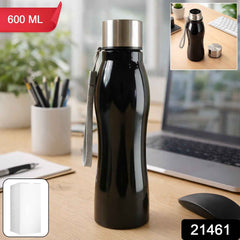 Stainless Steel Water Bottle – 600ml Leakproof with Carry Strap