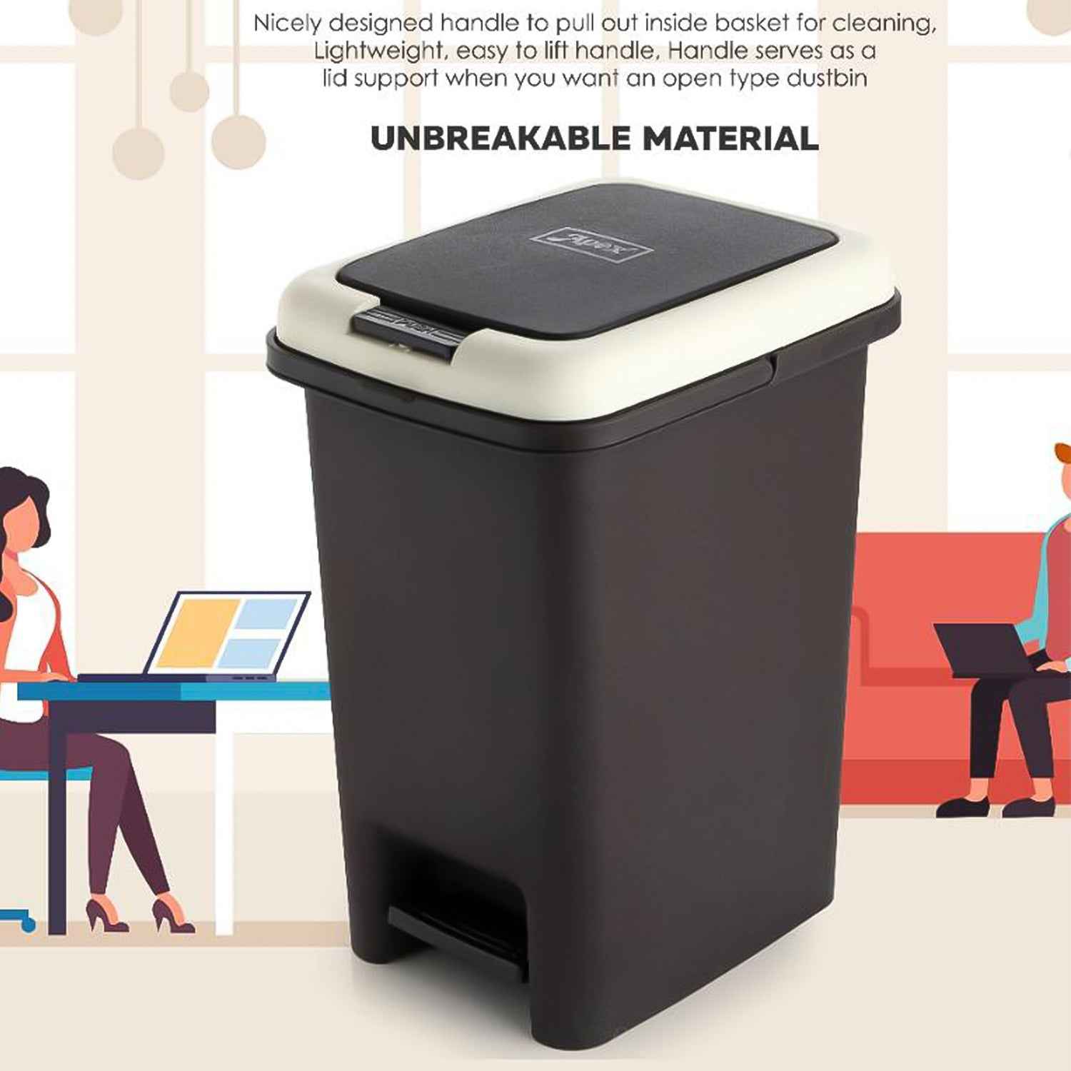 Push N Pedal Plastic Dustbin showing smooth plastic surface and compact size