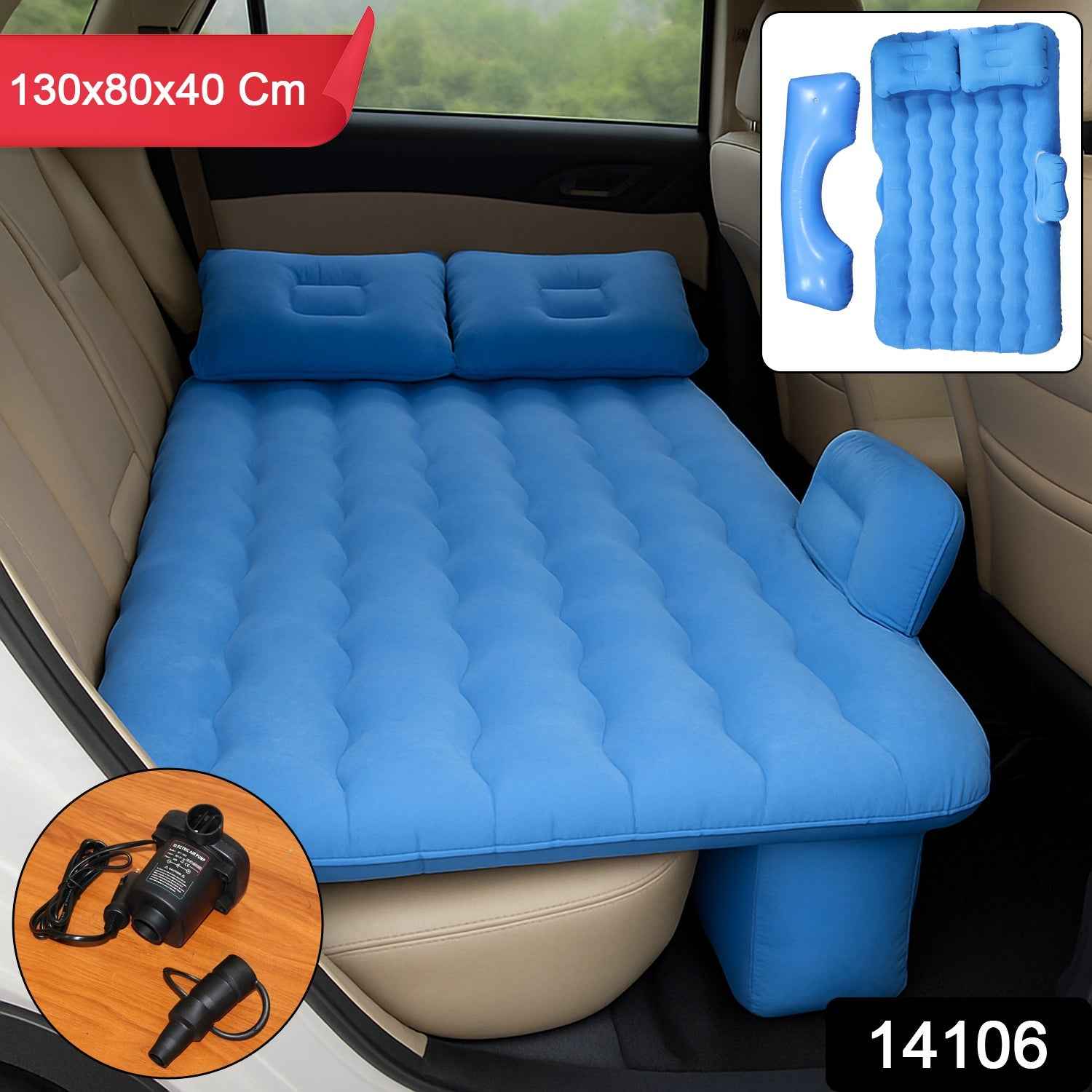 Inflatable Car Backseat Air Mattress – Portable Comfort with Pump & Pillows