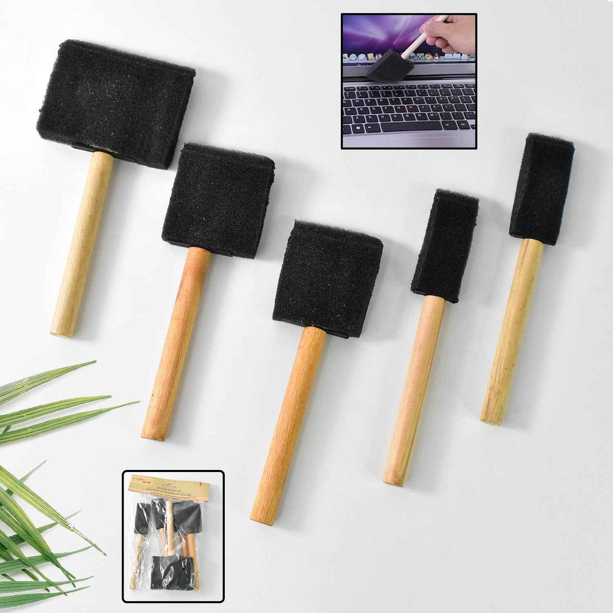 Sponge Paint Brushes – 5-Piece Set with Wooden Handles | PaintEdge