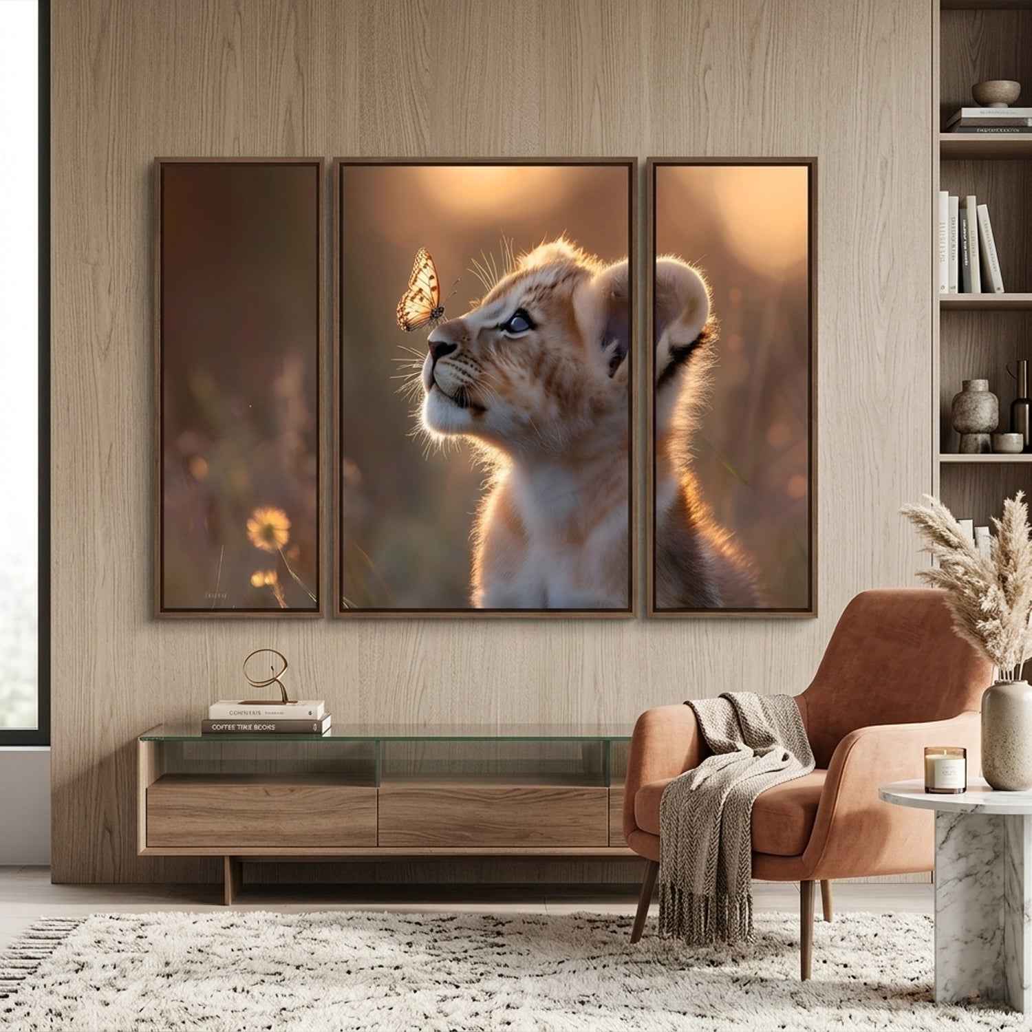 Lion Cub Wall Art Ð Vibrant 3-Panel MDF Wall Decor