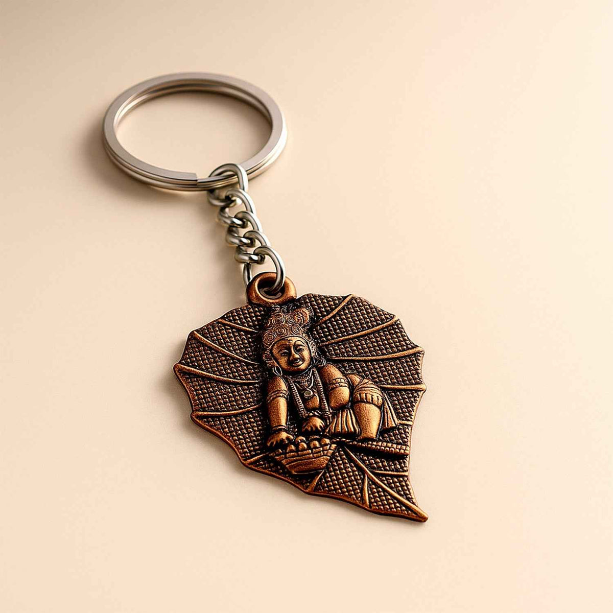 Bal Krishna Antique Bronze Keychain – Spiritual & Durable